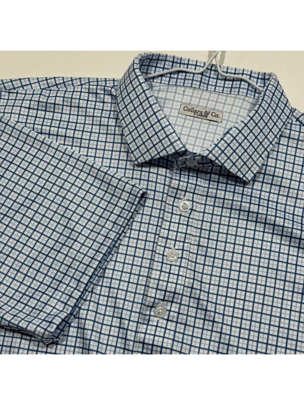 Collars & Co Mens Dress Shirt Collar Polo Shirt Size XL Blue Grid Check